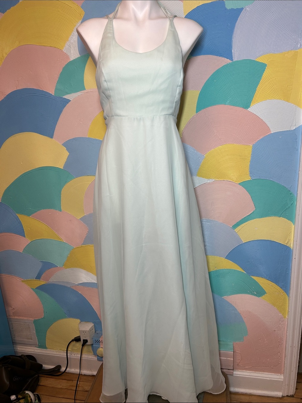 Vintage Unite Light Mint Halter Maxi Dress sz L